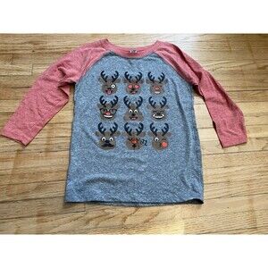 Instant Message Youth Small Reindeer Emoji 3/4 Sleeve Christmas Funny Holiday